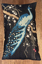 Custom Embroidered Stitch Pillow Peacock Branch Flowers Tapestry Back BEAUTIFUL picture