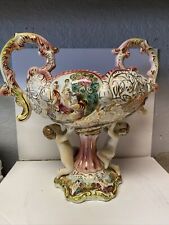 Vintage Italian Capodimonte Large Porcelain Figural Centerpiece Bowl With Handle picture