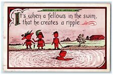 1912 Wooden Kid When A Fellows In The Swim That He Creates Ripple Postcard picture