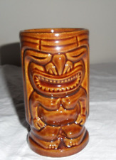 Vintage Tiki Leilani Brown Ceramic Hawaiian Cup Mug Double Sided USA 5