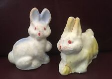 Vintage blue and yellow paper mache Easter bunnies picture