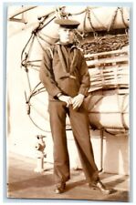 c1918 US Navy Sailor Edward Crawford Military Uniform View RPPC Photo Postcard picture