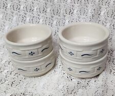 4 Longaberger Pottery Woven Traditions Blue Stackable Dessert Custard Cups EUC picture