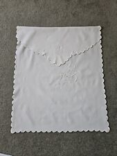 Vintage White Linen LARGE EYELET BASKETS Towel / FOLDOVER VALANCE curtain picture