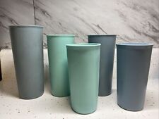 Set of 5 Vintage Tupperware Blue Colors Tall Tumblers Glasses Cups (1L, 2M, 2S) picture