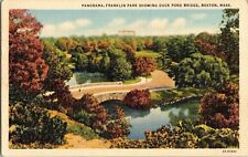 Panorama Franklin Park Duck Pond Bridge Boston Mass Line Postcard UNP Unused Vtg picture