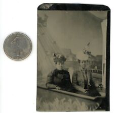 Coney Island Brooklyn NYC NY - TWO WOMEN W/HATS CHUTES RIDE - c1880s Tintype  picture