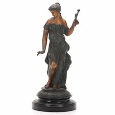 Antique French Neo Classical Style Brass Figure On Wooden Base picture