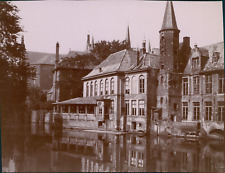 Belgium, Bruges, restaurant on the canal, ca.1900, vintage citrate print vintage vintage picture