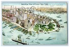 1919 Steamships, Bird's Eye View of Lower New York NY Posted Antique Postcard picture