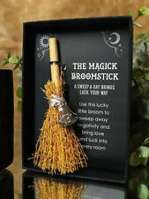 Wicca Witch Broom Magick Broomstick With Sorcerer Magic Hat Pendant Lucky Charm picture