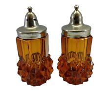 Vintage Amber Indiana Glass Diamond Point Salt and Pepper Shakers               picture