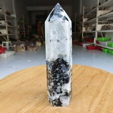 435g Large White Rainbow Moonstone Crystal Obelisk Tower Point Quartz Healing picture