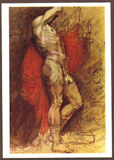 O. Kiprensky  1971 Russian postcard MUSCULAR NUDE MAN MODEL at Red drapery picture