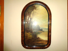 ANTIQUE TIGER STRIP CONVEX BUBBLE GLASS WOOD WALL PICTURE picture