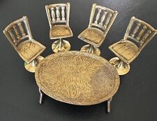 ANTIQUE SOLID BRASS MINIATURE DINING TABLE & CHAIRS SET DOLL HOUSE DECOR picture