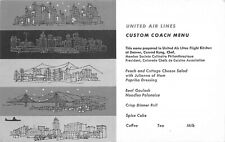c1950s United Airlines Custom Coach Menu Postcard - Denver, Colorado picture