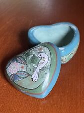Tonala Mexican Jewelry Trinket Box Blue Green Heart Shaped Hand Painted Pottery picture