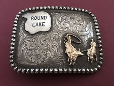 VTG Gist SS 1982 Round Lake Team Roping Sierra Silver & Gold Rodeo Belt Buckle picture