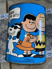 Vintage Cheinco 1969 Charlie Brown, Lucy, Snoopy Metal Green Trash Can Schulz picture