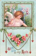 c1910 Lovely Angel Hearts Necklace Pink Flowers Germany Valentines Day P371 picture