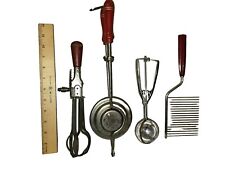 Vintage Primitive Red Handle Kitchen Tool Lot Bakelite A&J Nutbrown Farberware  picture