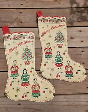  2 Vintage (1950s, 1960s) Felt Seqin Stenciled Christmas Stockings Bells picture