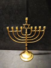 Antique Judaica Solid Brass Menorah Vintage Hanukkah Candlesticks picture