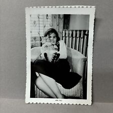 Vintage Found Photo Beautiful Lady Holding A Fat Tabby Cat 1960s picture