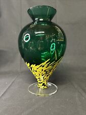 Sasaki Malaga Vase 10.5” Art Deco Crystal Green Yellow Handcrafted Poland picture