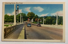 c 1940s NY Postcard Entering Scotia New York vintage cars bridge Schenectady Cty picture