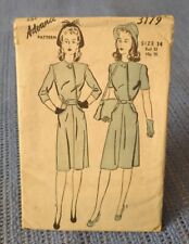 Vintage ADVANCE Unprinted SEWING PATTERN 1940's #3179 ~ MID-LENGTH DRESS picture