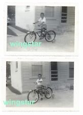 Old Photos Training Wheels Bikes Bicycles 1950s 60s Boy Basket Vintage picture