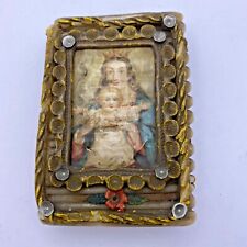 Antique German Wax Book Art w/ Image of Virgin Mary & Baby Jesus 5x3.25
