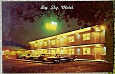 Big Sky Motel At Night Superior Montana Postcard 1960s Cars Dexter Unposted picture