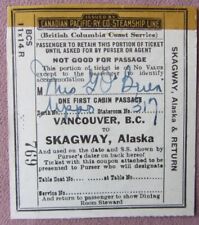 1947 Canadian Pacific Railway Steamship Line TICKET Vancouver BC to Skagway AK picture