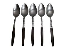 VTG INTERPUR Stainless Steel Brown Wood Handle TEASPOON Spoons Flatware Lot of 5 picture