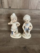 Vintage Ceramic Porcelain Set Of 2 Boys With A Goose Made In Korea picture
