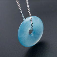 Genuine Blue Natural Aquamarine Gems Stone Round Crystal Bead Necklace Pendant  picture