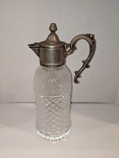 Vtg Silver Plate Cut Glass Claret Decanter Carafe Fine Crystal Italy picture