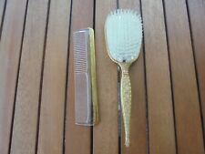 USA Vintage 2 pc. Nylon Hair Brush & Comb Gold Tone Vanity Set -Mint condition picture