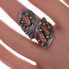 sz7.5 Adjustable Navajo silver and coral ring picture