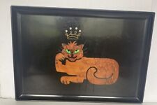 COUROC TRAY BLACK VTG RARE with 2 BOWLS, Crowned Jeweled Cats With Green Eyes picture