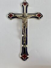 Mod. Dep. Italy Inri Cross Crucifix Blue Red Enamel? Accents Silver Tone picture