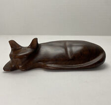 Modernist Abstract Resting Cat Kitty Feline Mahogany Wood 5.5” MCM Figurine MINT picture