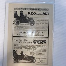 1907 The Wayne Model N And REO 4 Seater Rare Antique Ad NY Motor Club Award picture