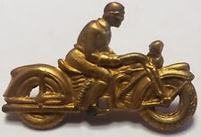 ANTIQUE PRE WWII BRASS MOTORCYCLE PINBACK PIN ORIGINAL HARLEY INDIAN VINTAGE OLD picture