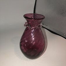 Vintage Blown Cranberry Glass 6” Vase Clear Applied Nice picture