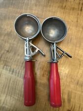 Two Vintage 1950’s Ice Cream Scoops With Red Catalin Bakelite Handles picture