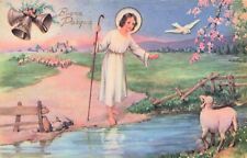 Young Jesus Shepherd with Lamb near Creek - Buona Pasqua Happy Easter - Postcard picture